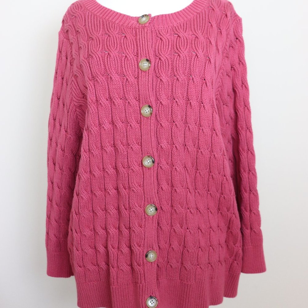Talbots Cable Knit Cardigan Sweater 2X Honeysuckle Pink